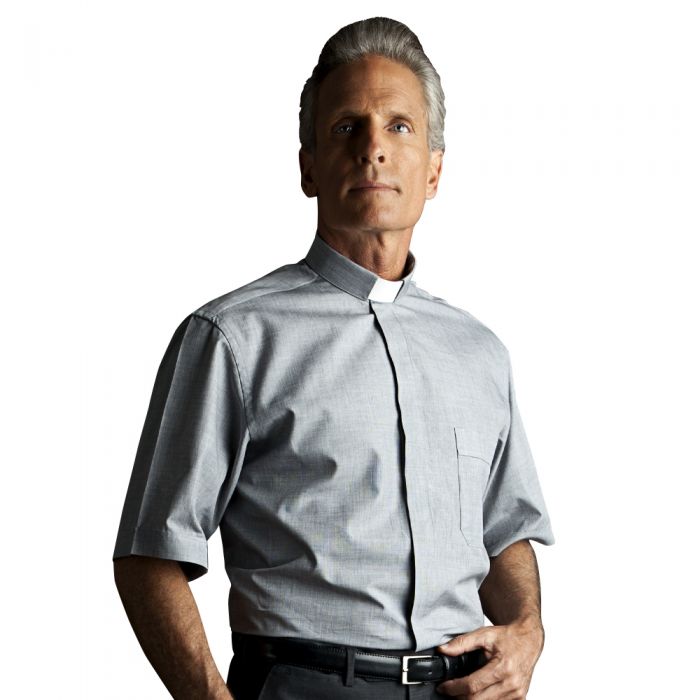 Camicia sacerdote Clergy manica corta puro cotone fil à fil - art. 200